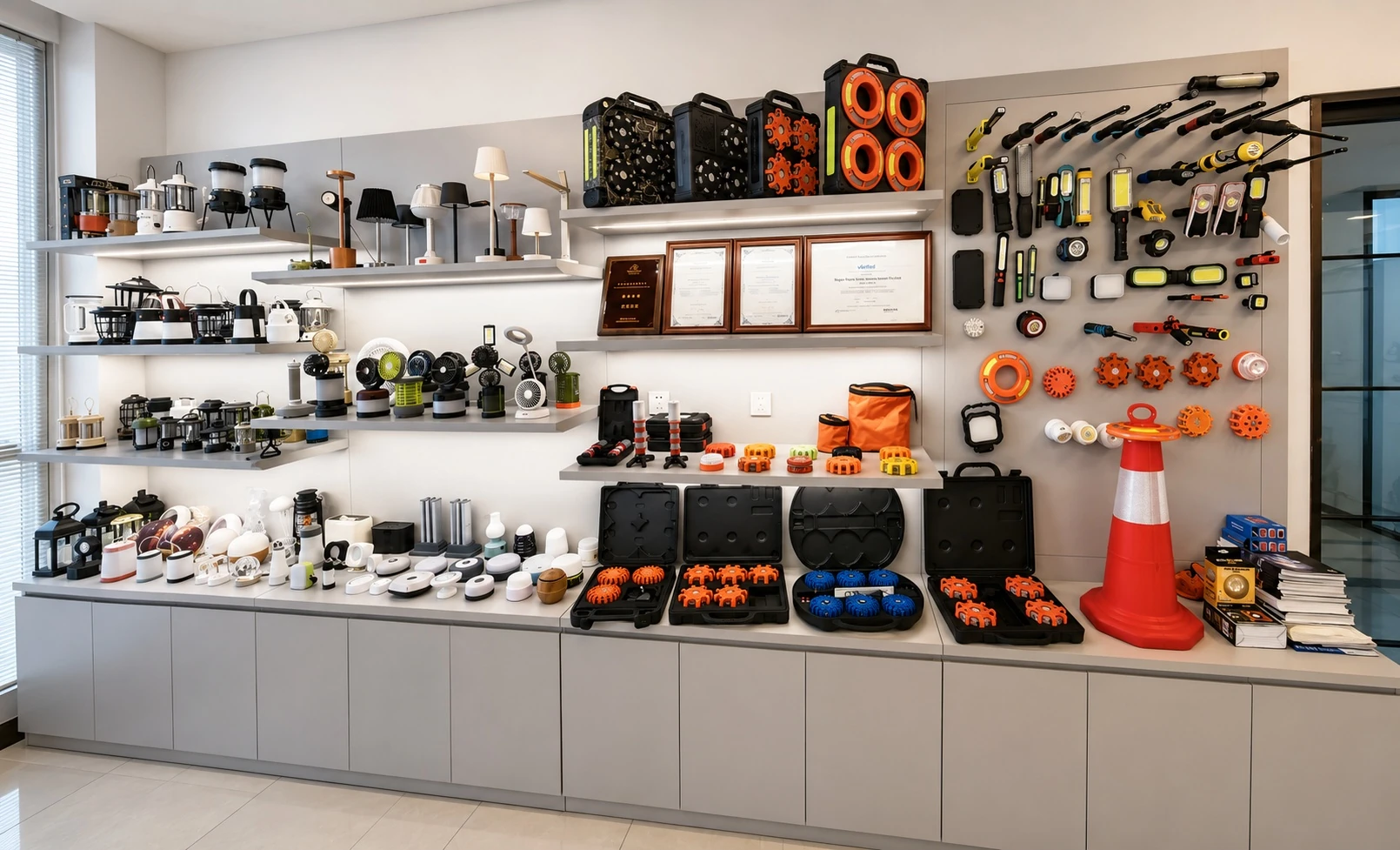 MFOPTO portable lighting components organized for product selection