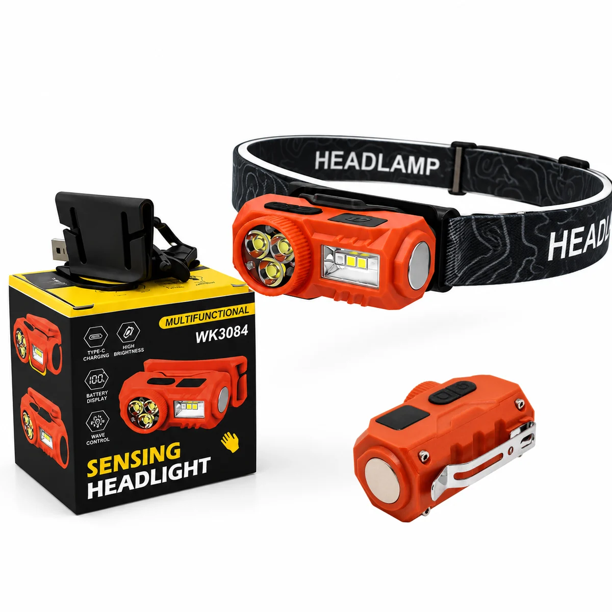 WK3084 WK3084 Dual-Beam Rechargeable Headlamp with Motion Sensor Control and Battery Display