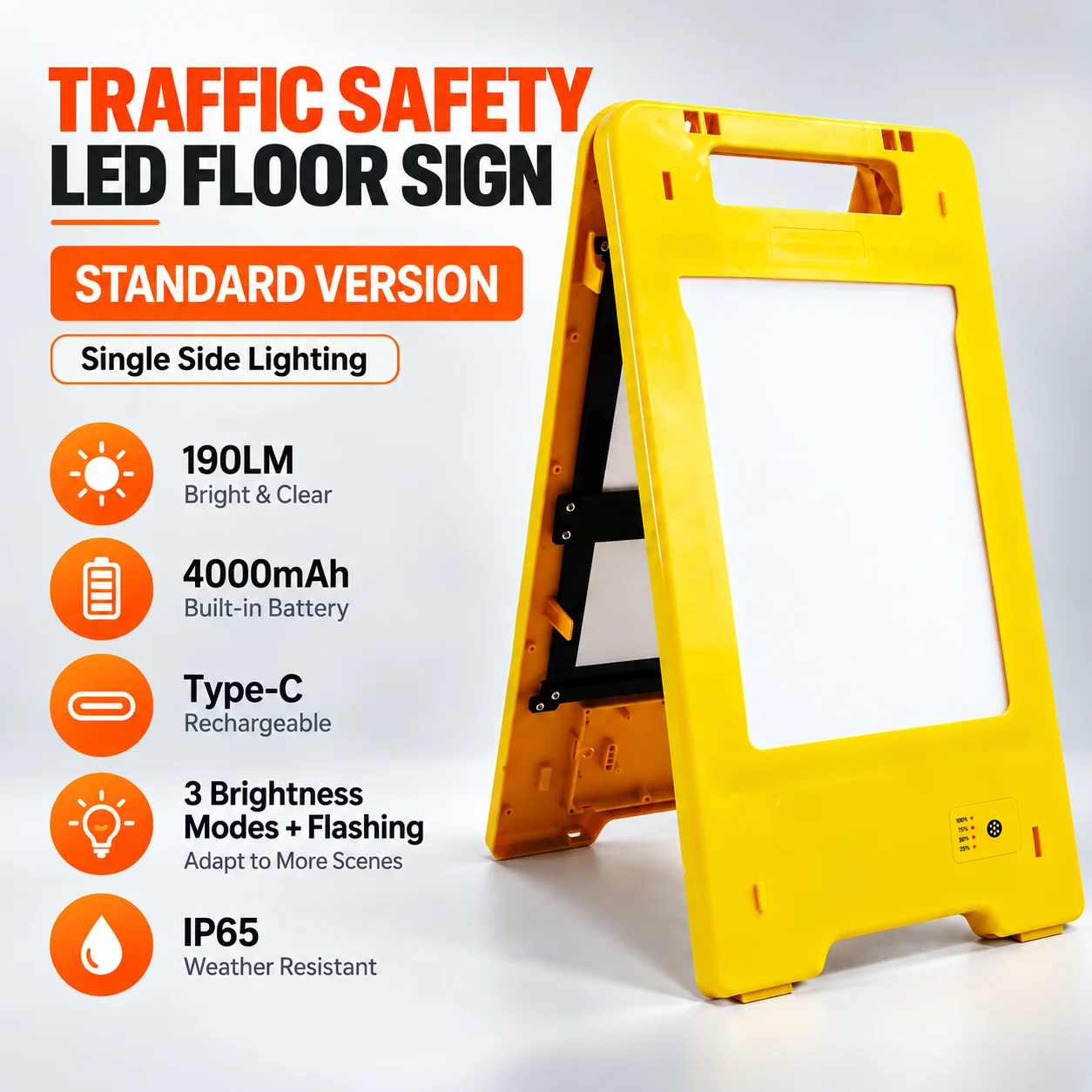 MF8103-Single Single-Sided Rechargeable LED Floor Sign