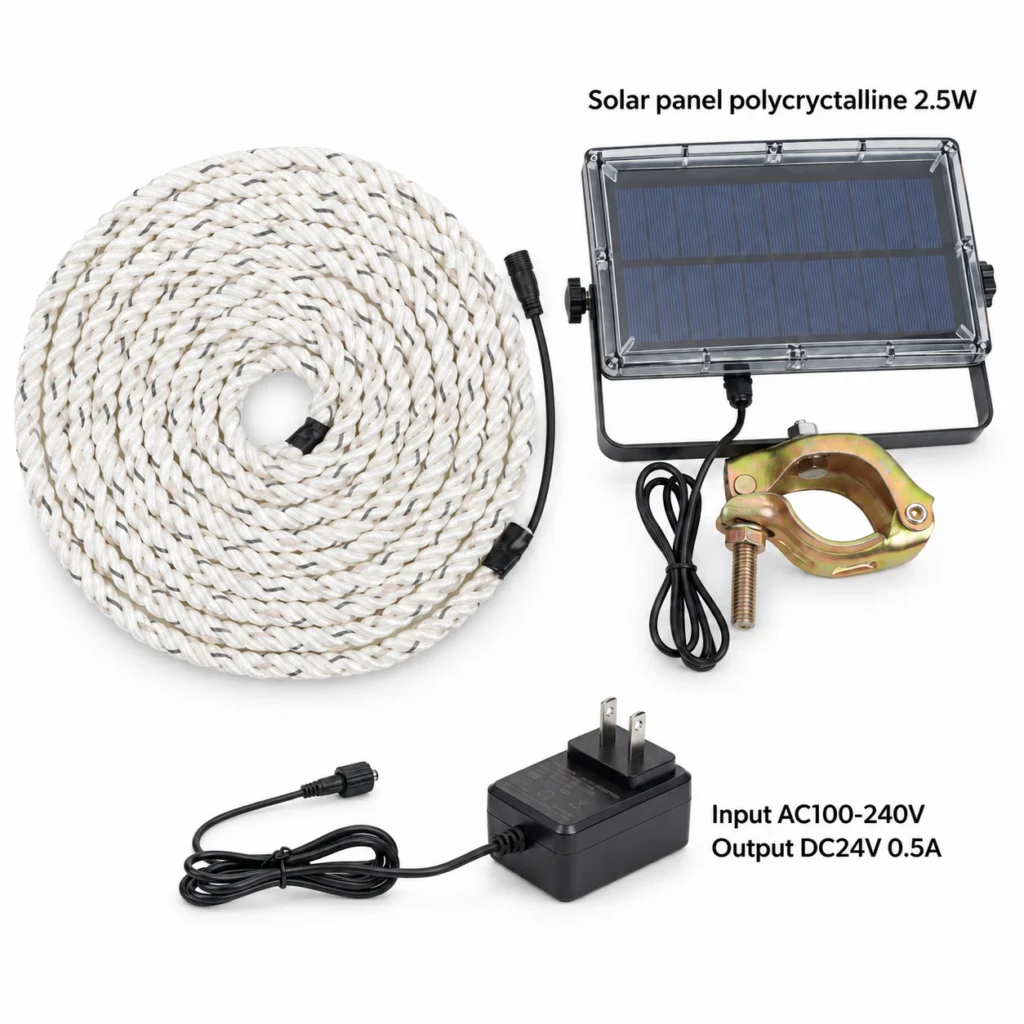 MF8102 Solar Safety Warning LED Luminous Rope Light with Solar or AC Adapter Control