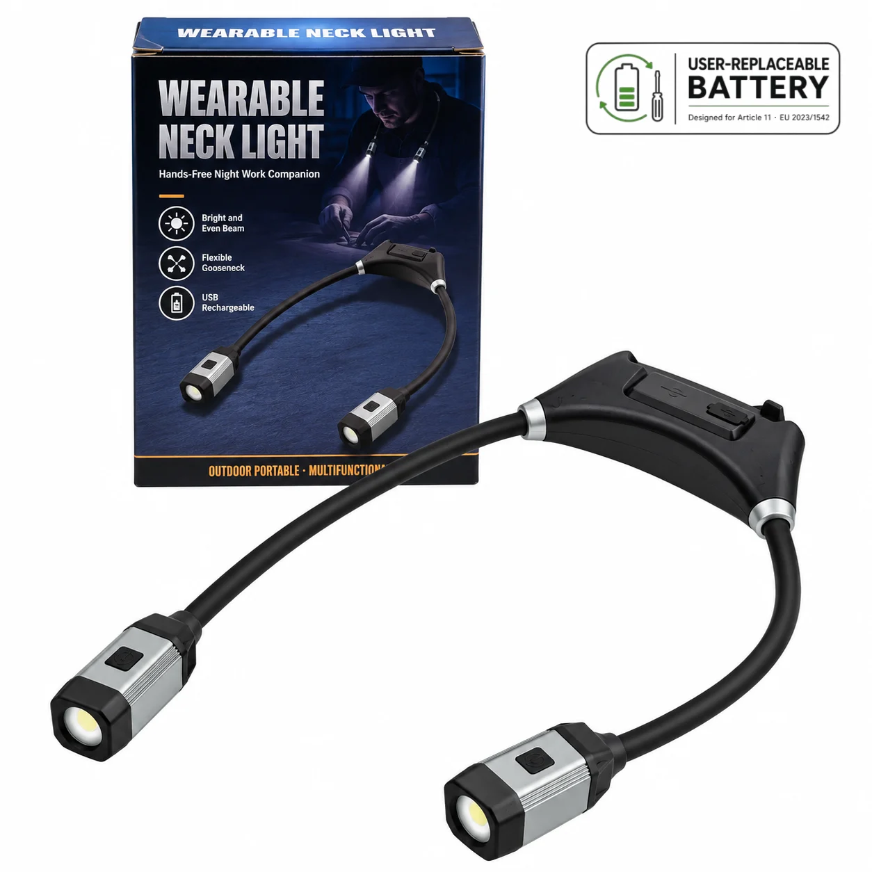 WK5077 Dual Gooseneck Magnetic Rechargeable Neck Work Light